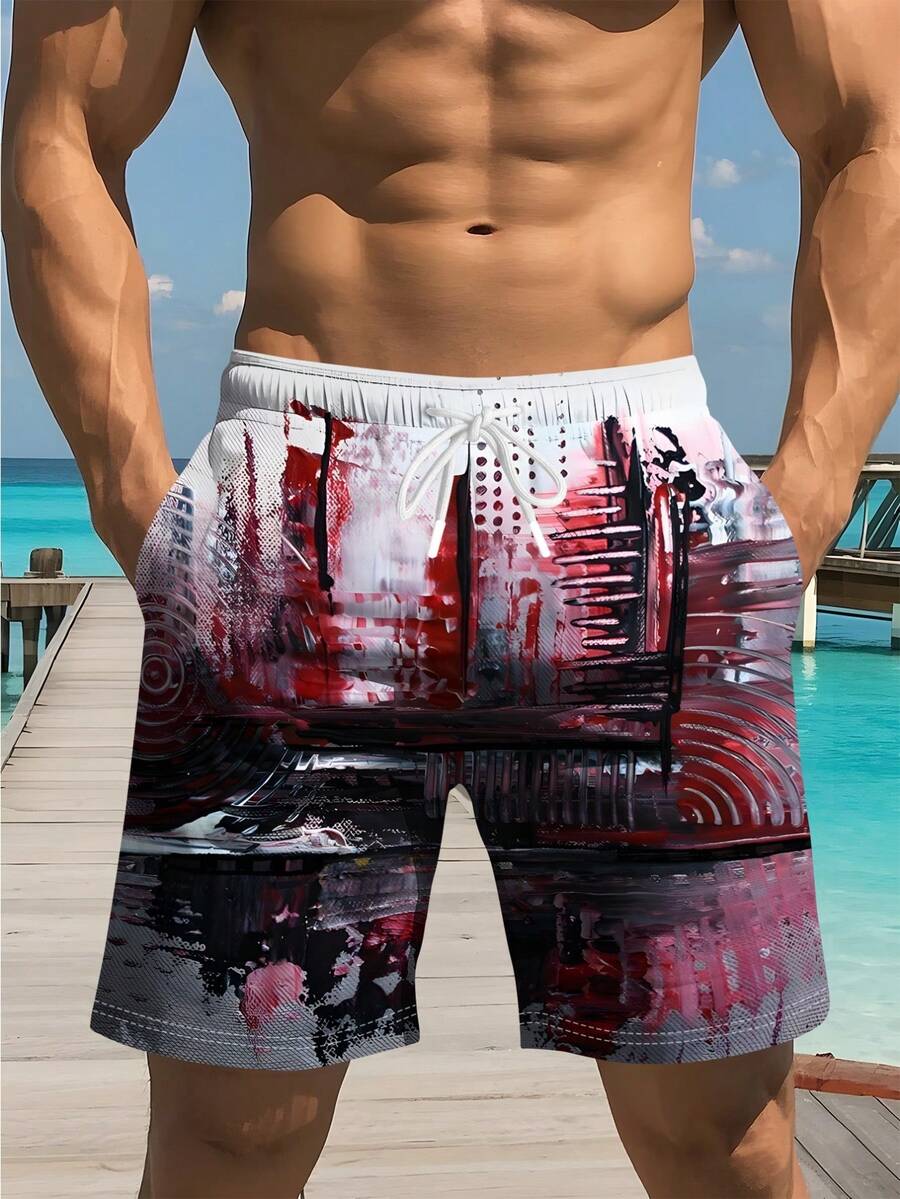 Swim Trunk Quick Dry - Mens Abstract Artistic Swim Trunks With
