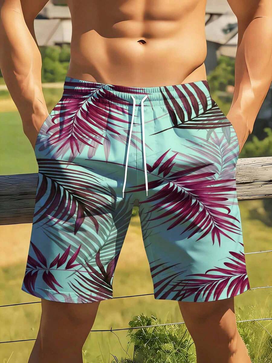 Mint Green And Burgundy Palm L - Swim Trunk Quick Dry avis et prix