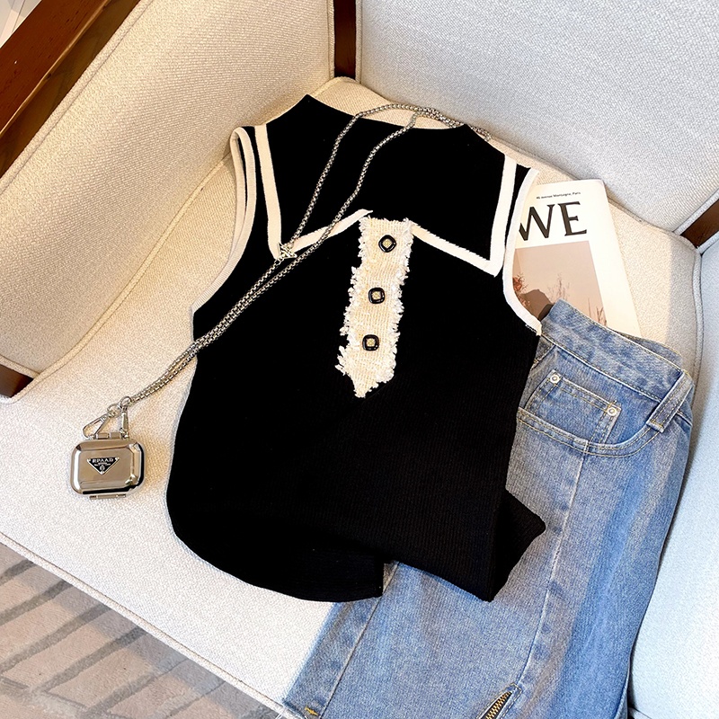 Slim Fit Knitted Vest Women's  - Shirt Camp Collar avis et prix