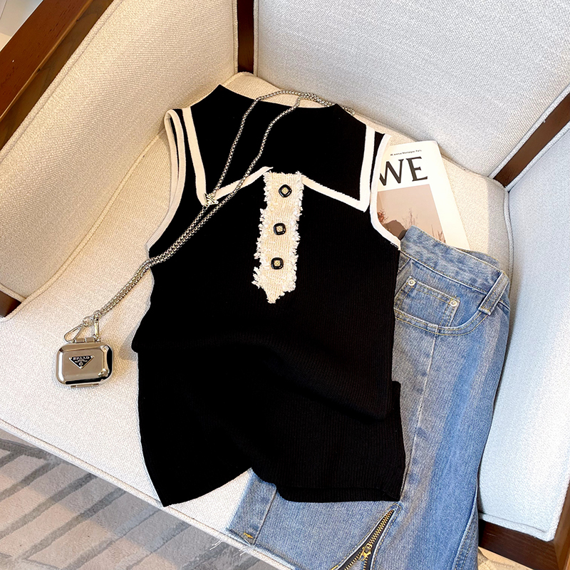 Slim Fit Knitted Vest Women's  - Shirt Camp Collar avis et prix