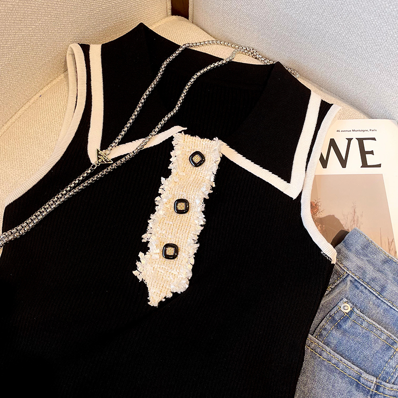 Slim Fit Knitted Vest Women's  - Shirt Camp Collar avis et prix