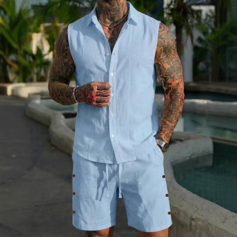 Men's 2 Piece Linen Textured S - Short Linen Drawstring avis et prix