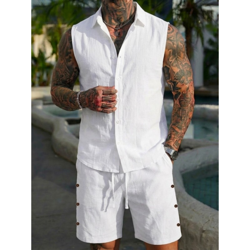 Men's 2 Piece Linen Textured S - Short Linen Drawstring avis et prix