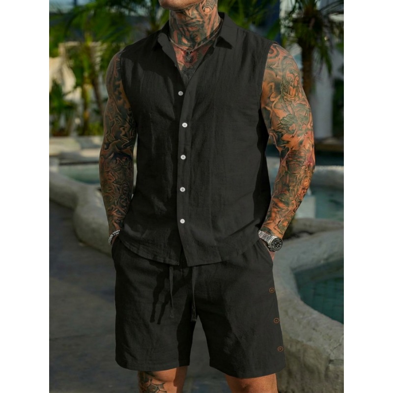 Men's 2 Piece Linen Textured S - Short Linen Drawstring avis et prix