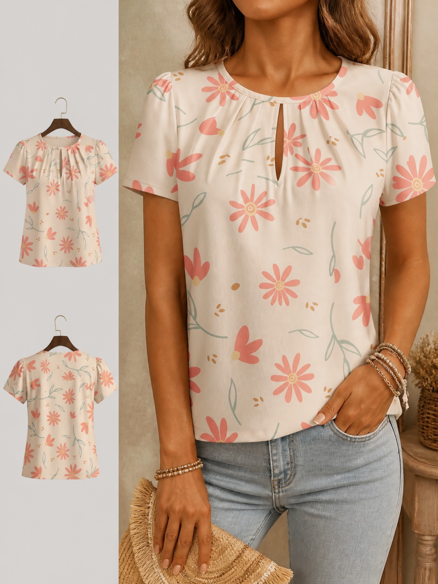 2026 New Women's Round Neck El - Resort Shirt Floral avis et prix