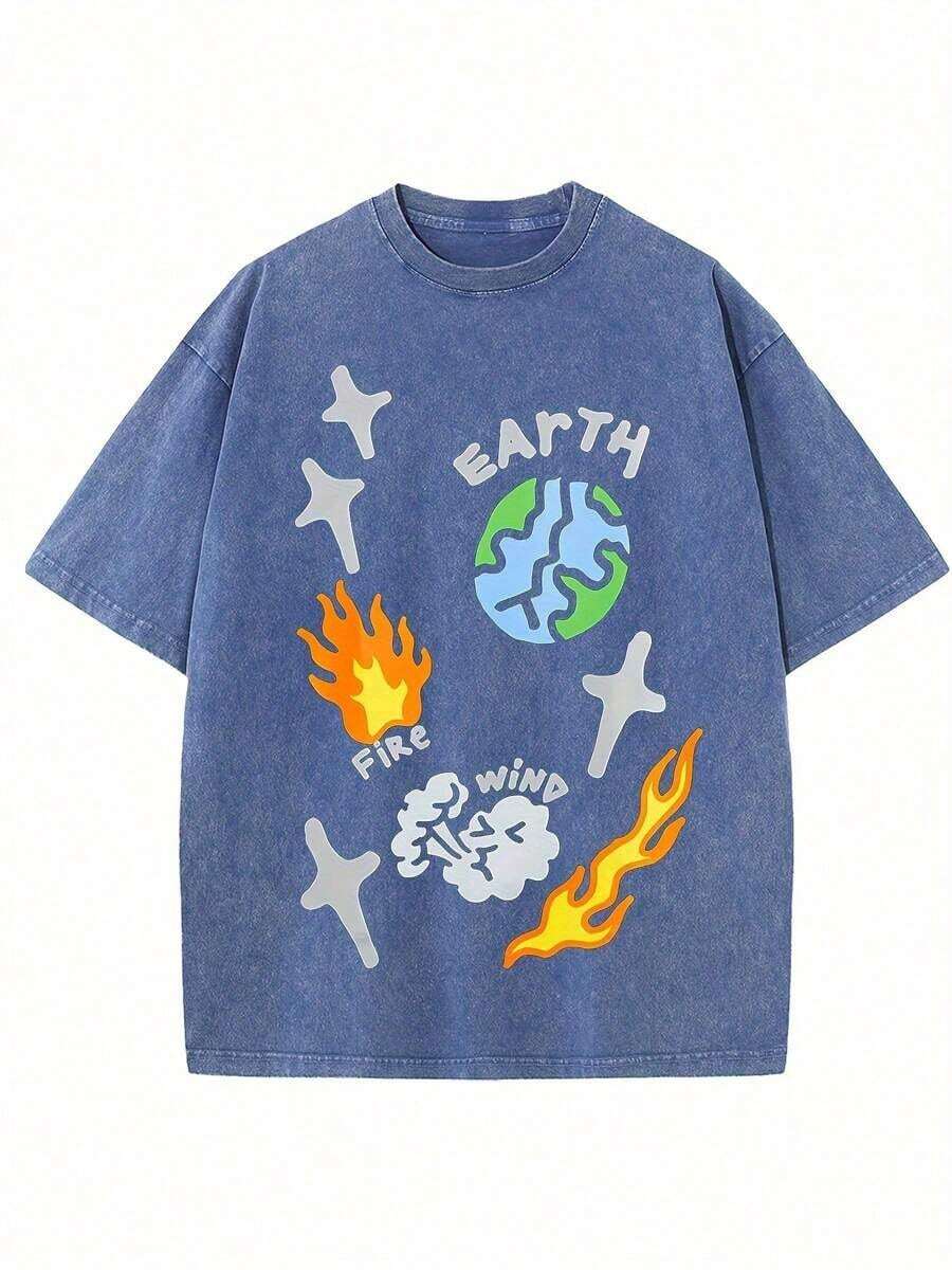 Oversized Denim Cotton T-Shirt - Tee Graphic Print avis et prix