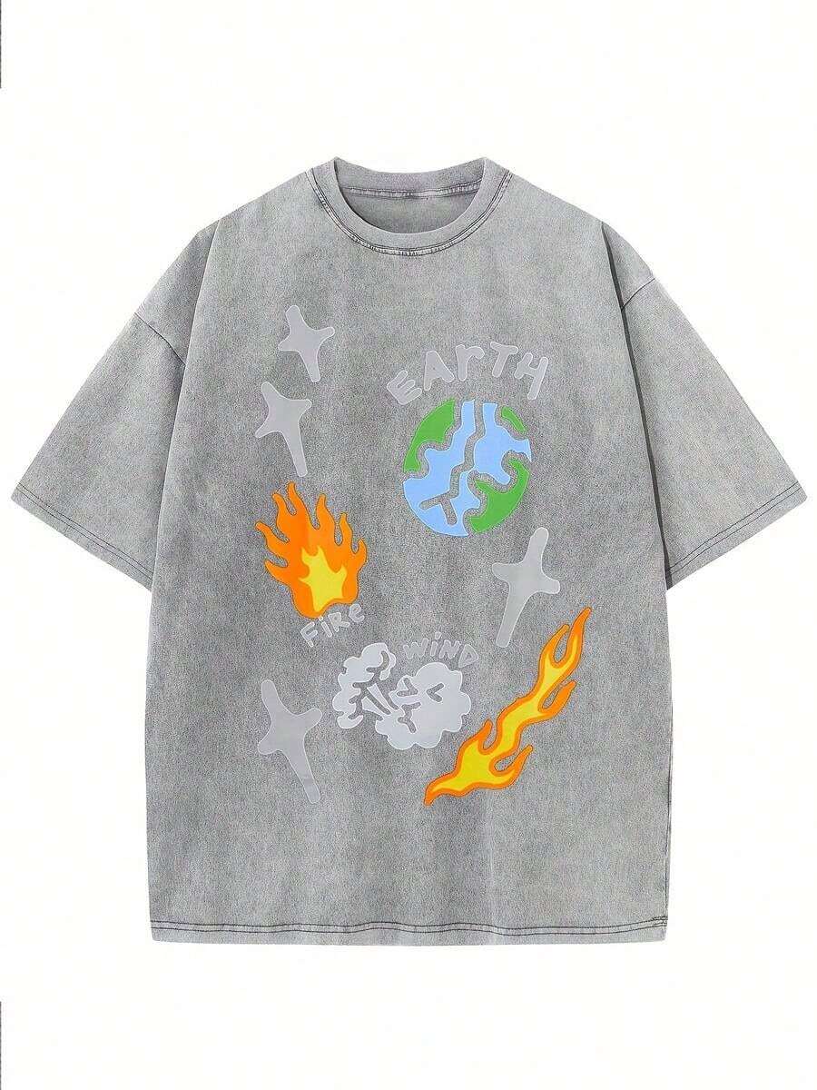 Oversized Denim Cotton T-Shirt - Tee Graphic Print avis et prix