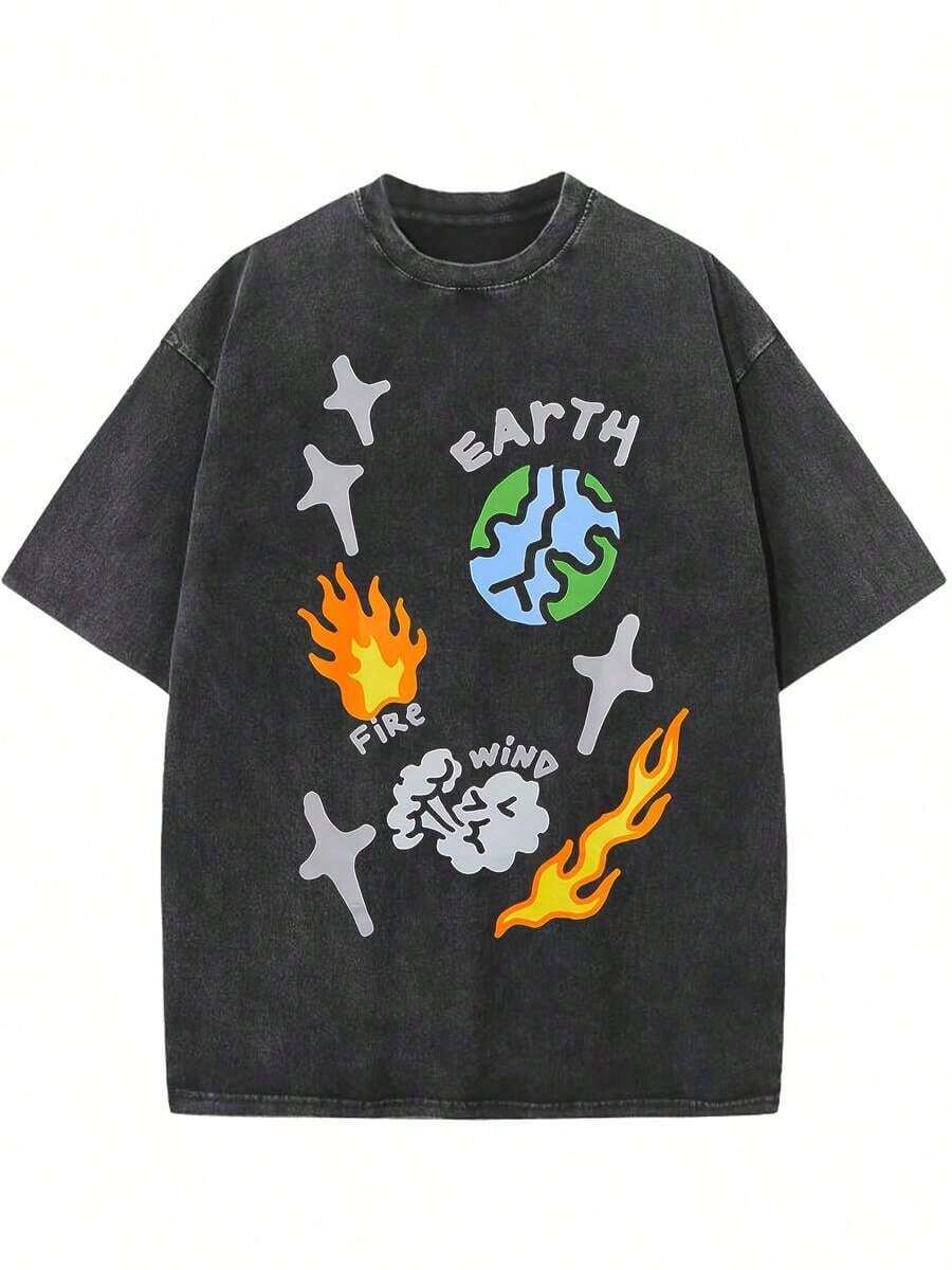 Oversized Denim Cotton T-Shirt - Tee Graphic Print avis et prix