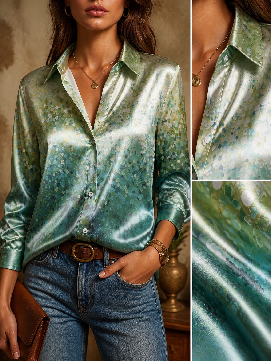 Women's Long-Sleeved Floral Pr - Resort Shirt Floral avis et prix