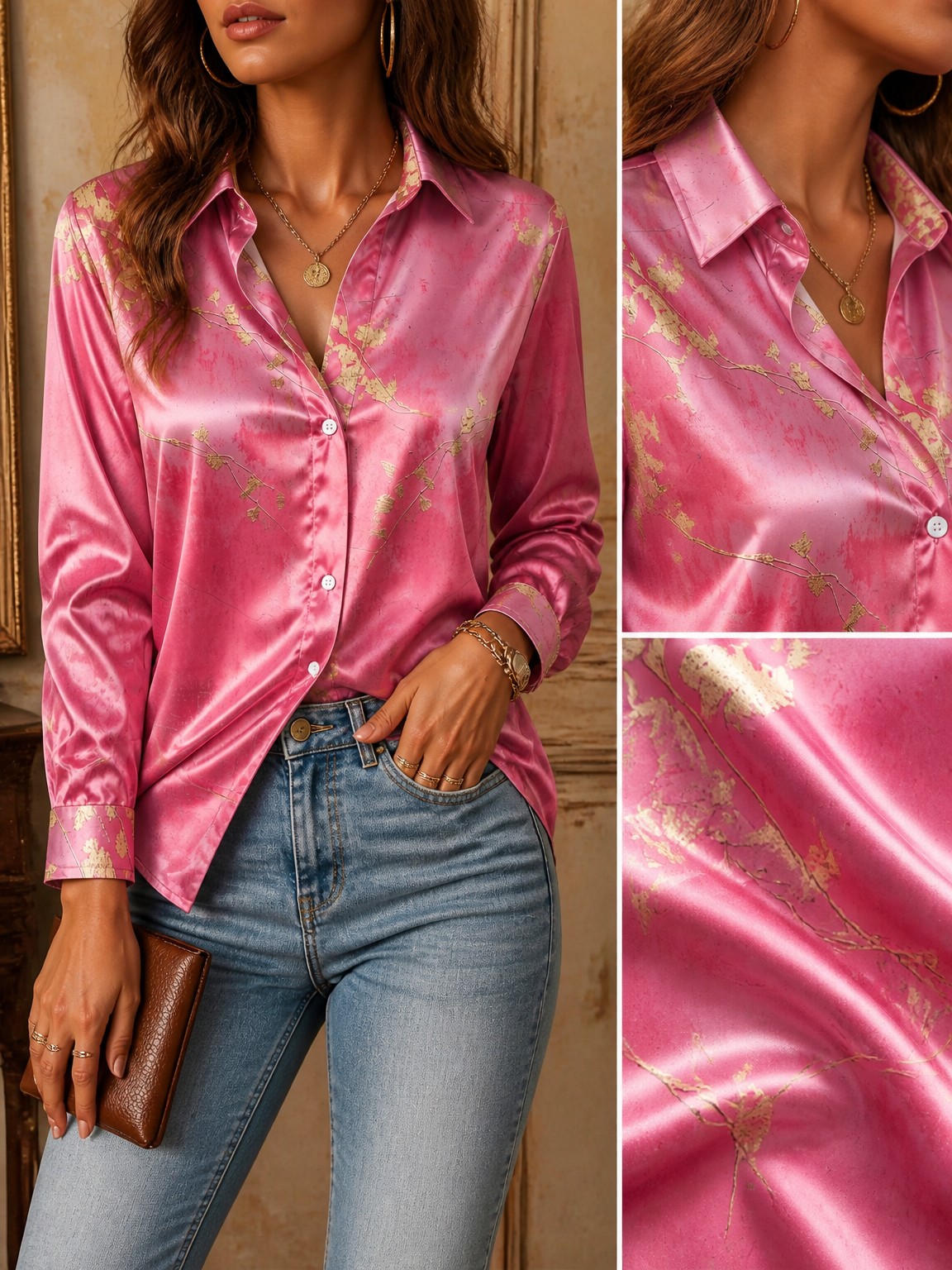 Women's Long-Sleeved Floral Pr - Resort Shirt Floral avis et prix