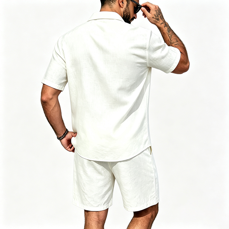 Men Linen Two Piece Outfit Sho - Short Linen Drawstring avis et prix