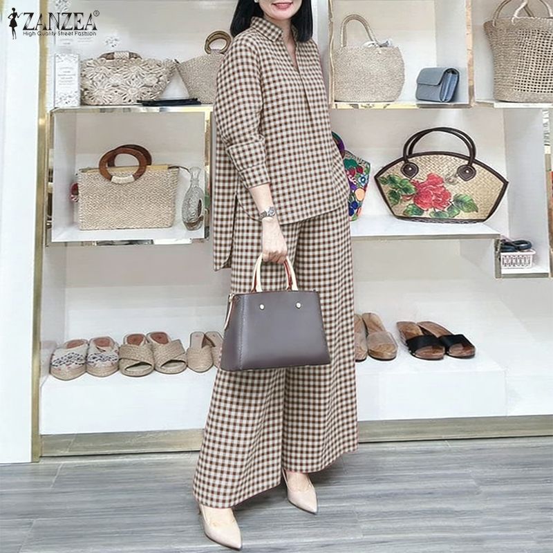 ZANZEA Women's Gingham Pant Su - Shirt Camp Collar avis et prix