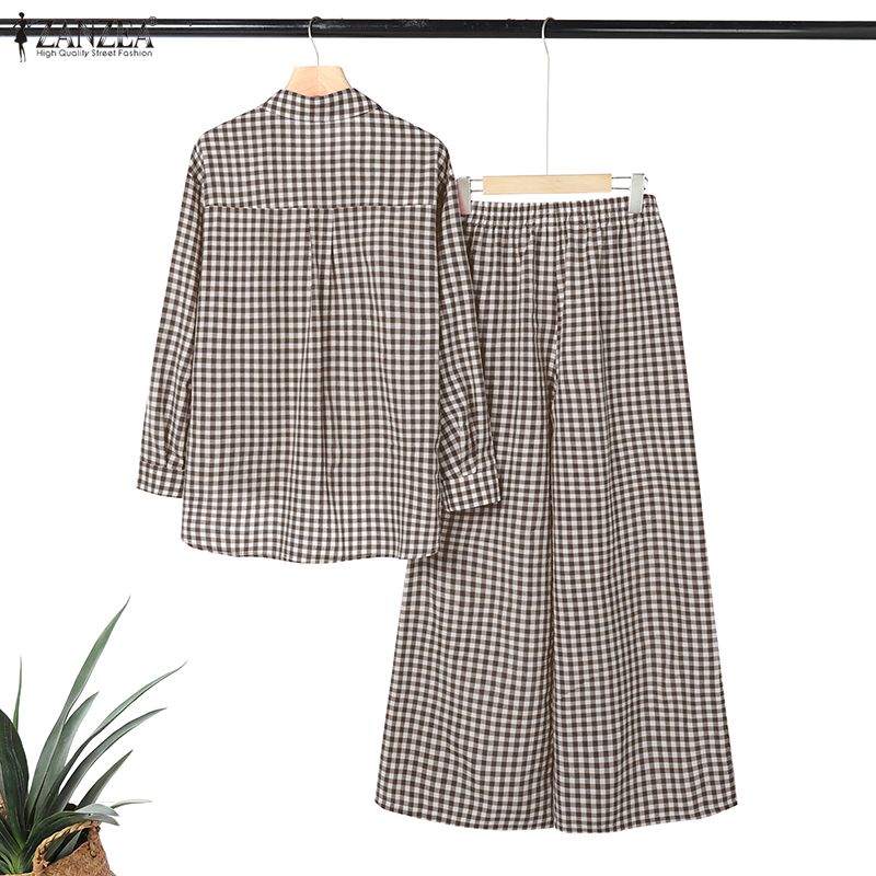 ZANZEA Women's Gingham Pant Su - Shirt Camp Collar avis et prix