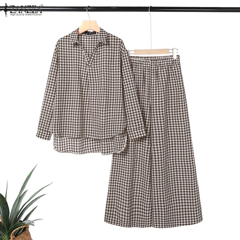 ZANZEA Women's Gingham Pant Su - Shirt Camp Collar avis et prix