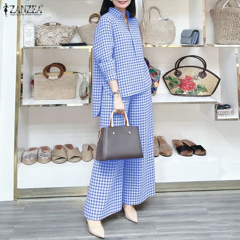 ZANZEA Women's Gingham Pant Su - Shirt Camp Collar avis et prix