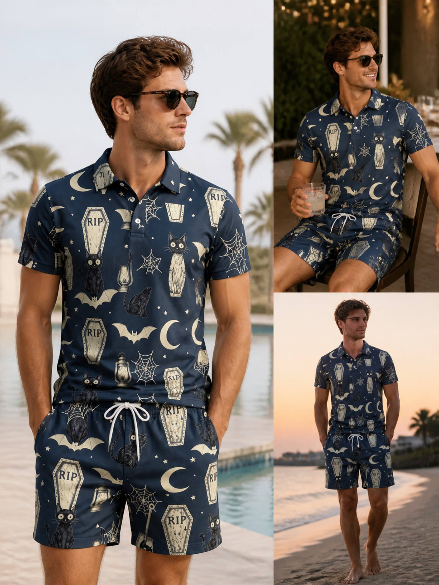Mens Short Sleeve Polo Shirt a - Resort Shirt Floral avis et prix