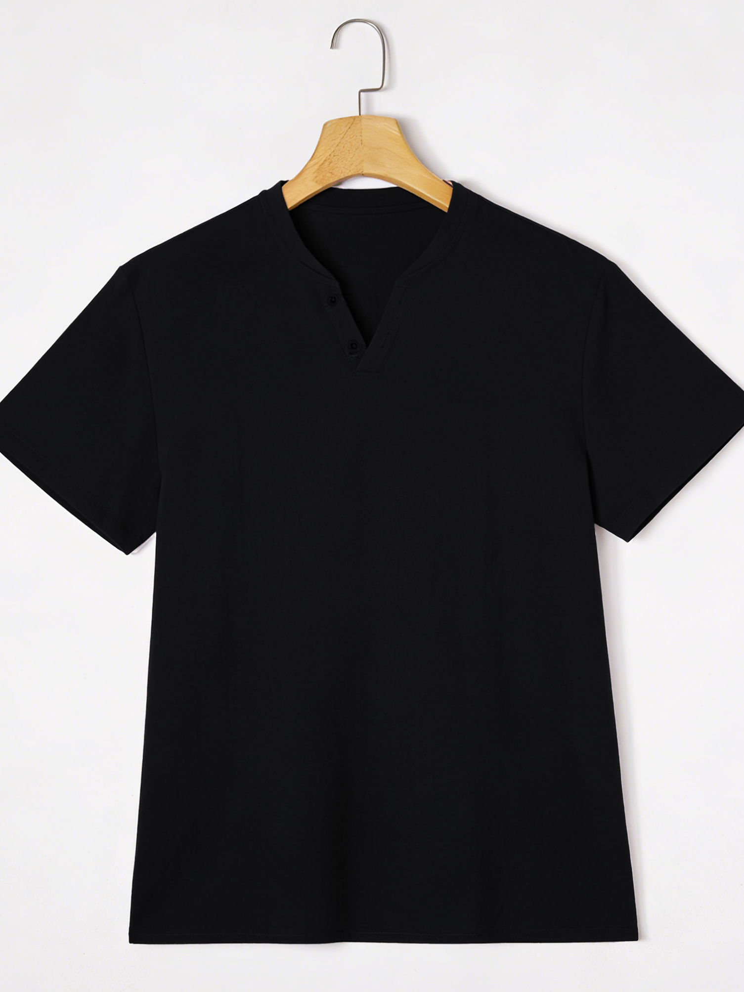 Elegant Black Henley Short-Sle - Linen Shirt Breathable avis et prix