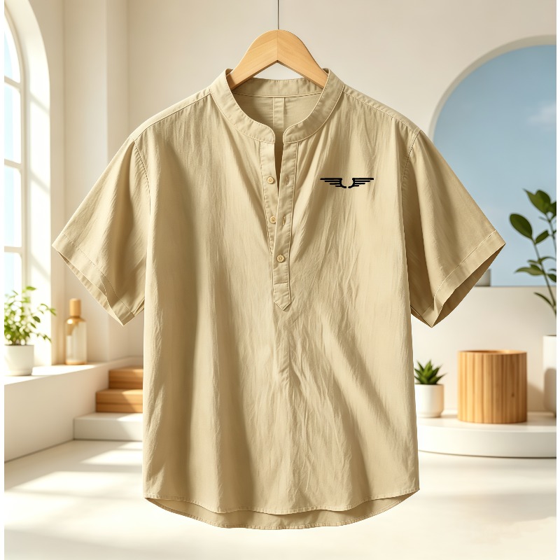 Men's cotton and linen Henley  - Linen Shirt Breathable avis et prix