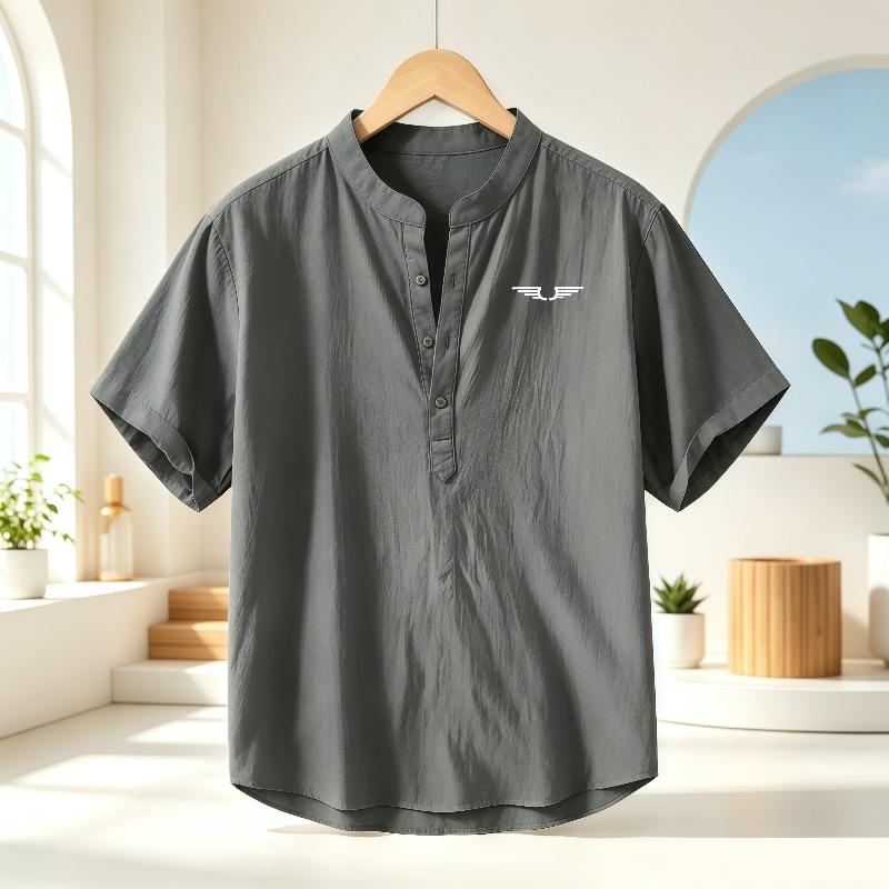 Men's cotton and linen Henley  - Linen Shirt Breathable avis et prix