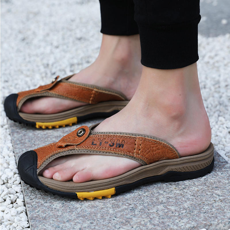 Genuine Cow Leather Shoes Men  - Flip Flop Leather Men avis et prix