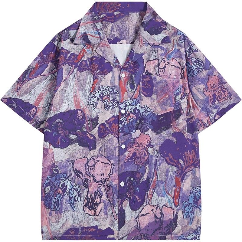 Vintage Purple Oil Painting Ir - Resort Shirt Floral avis et prix