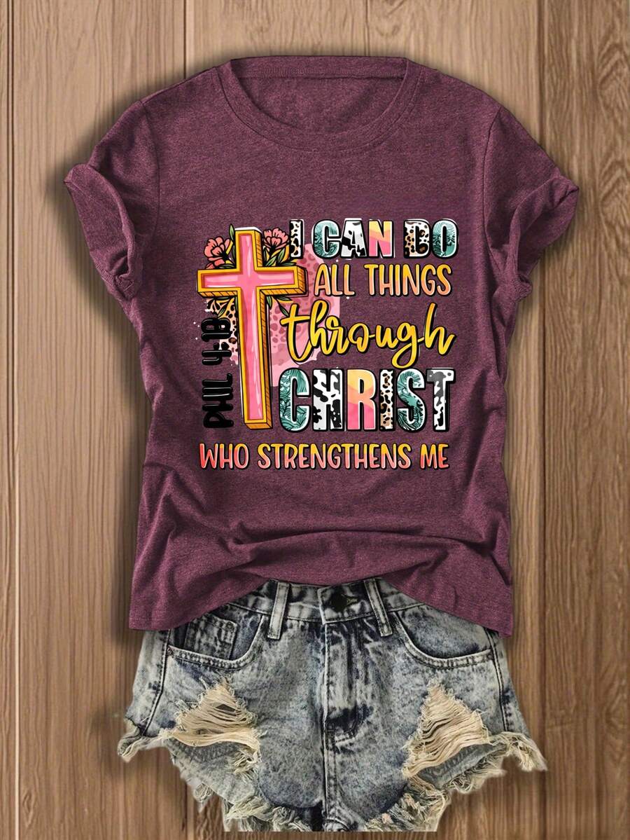 Womens Graphic Tee With Cross  - Tee Graphic Print avis et prix