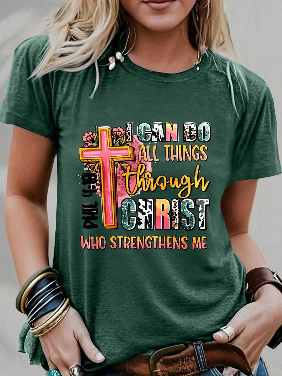 Womens Graphic Tee With Cross  - Tee Graphic Print avis et prix