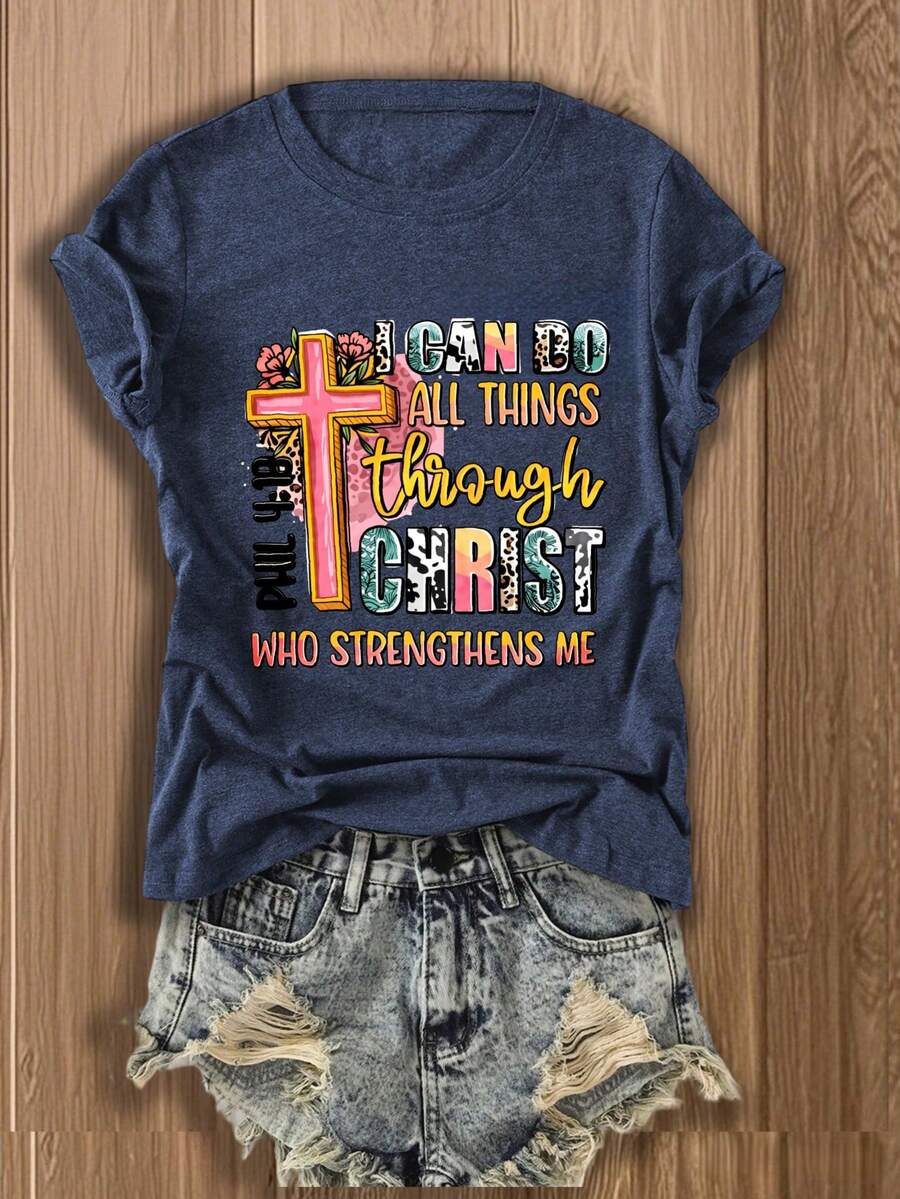 Womens Graphic Tee With Cross  - Tee Graphic Print avis et prix