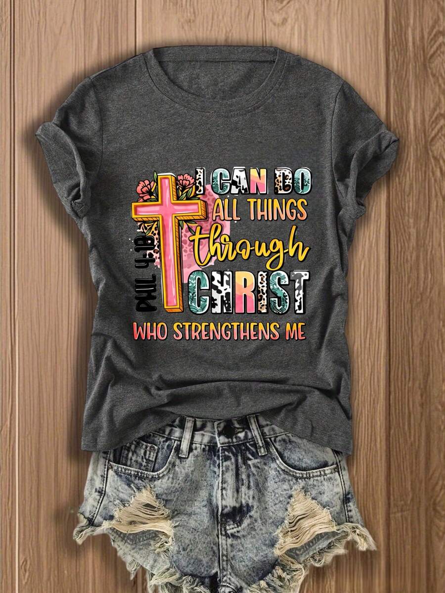 Womens Graphic Tee With Cross  - Tee Graphic Print avis et prix