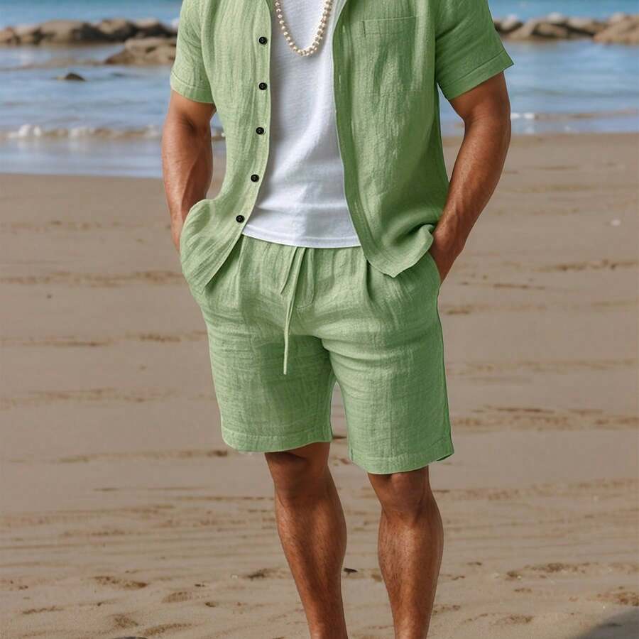 [Quick Dry, Men's Casual Set]  - Short Linen Drawstring avis et prix