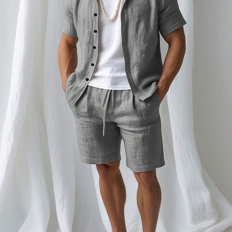 [Quick Dry, Men's Casual Set]  - Short Linen Drawstring avis et prix