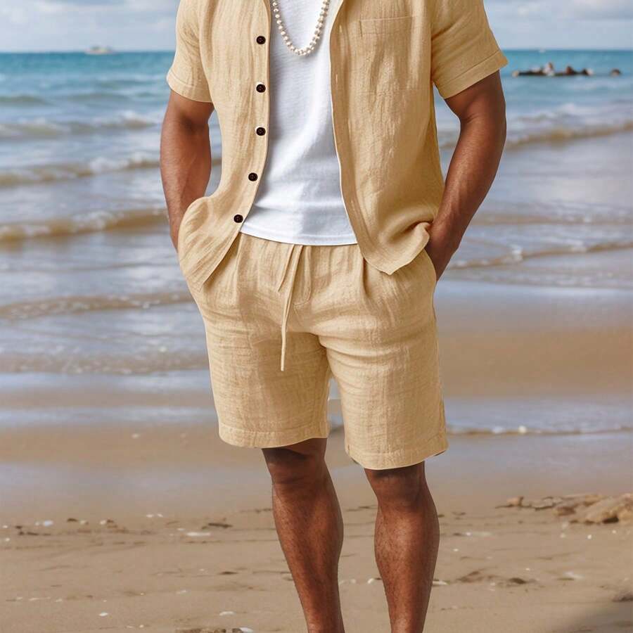 [Quick Dry, Men's Casual Set]  - Short Linen Drawstring avis et prix