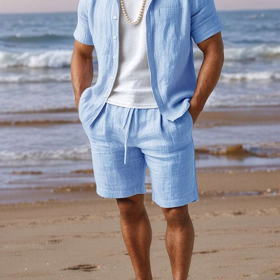 [Quick Dry, Men's Casual Set]  - Short Linen Drawstring avis et prix