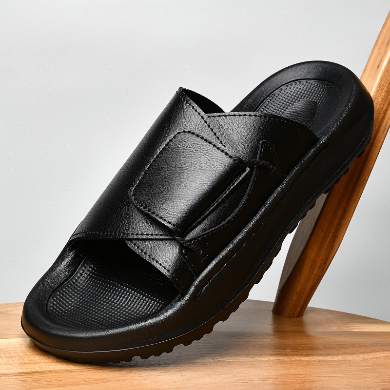 Leather Men's Slippers Slides  - Flip Flop Leather Men avis et prix