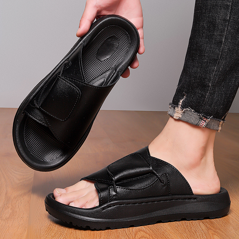 Leather Men's Slippers Slides  - Flip Flop Leather Men avis et prix