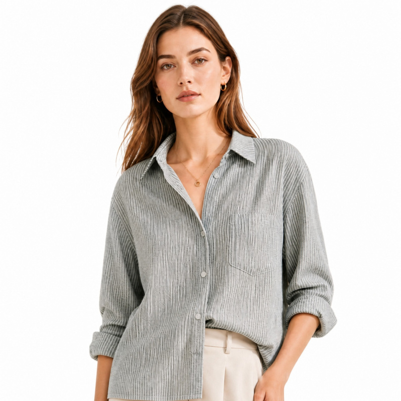 Japanese-style gray-white fine - Linen Shirt Breathable avis et prix