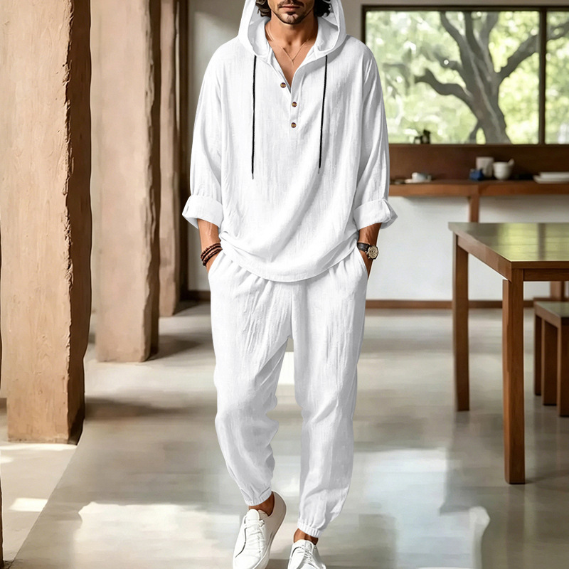 Men's Summer Linen 2 Piece Set - Short Linen Drawstring avis et prix