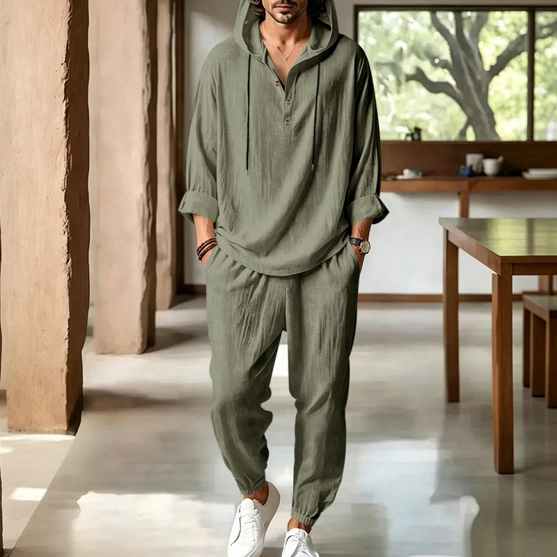 Men's Summer Linen 2 Piece Set - Short Linen Drawstring avis et prix