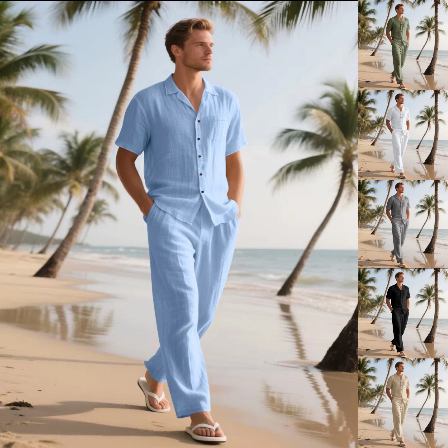 Summer Men's New Linen Casual  - Short Linen Drawstring avis et prix