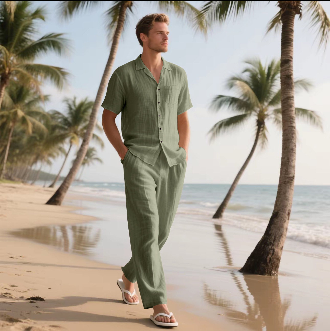Summer Men's New Linen Casual  - Short Linen Drawstring avis et prix