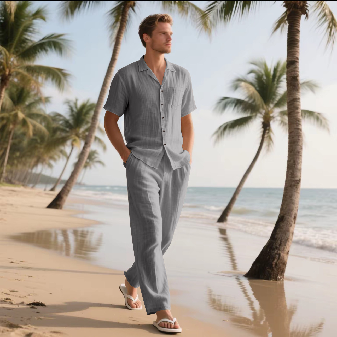 Summer Men's New Linen Casual  - Short Linen Drawstring avis et prix