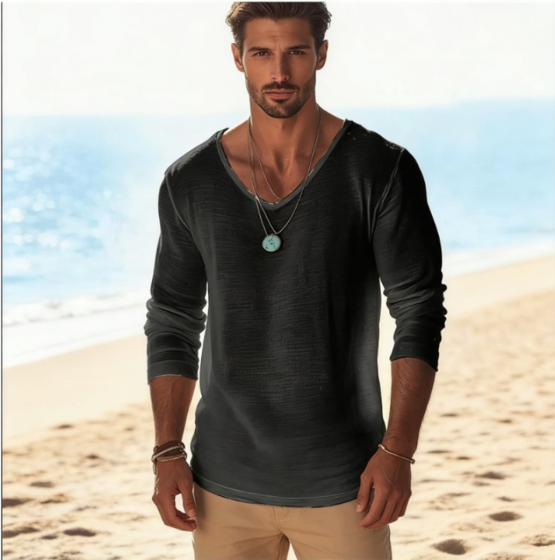 Men's Casual V-Neck Linen Blen - Linen Shirt Breathable avis et prix