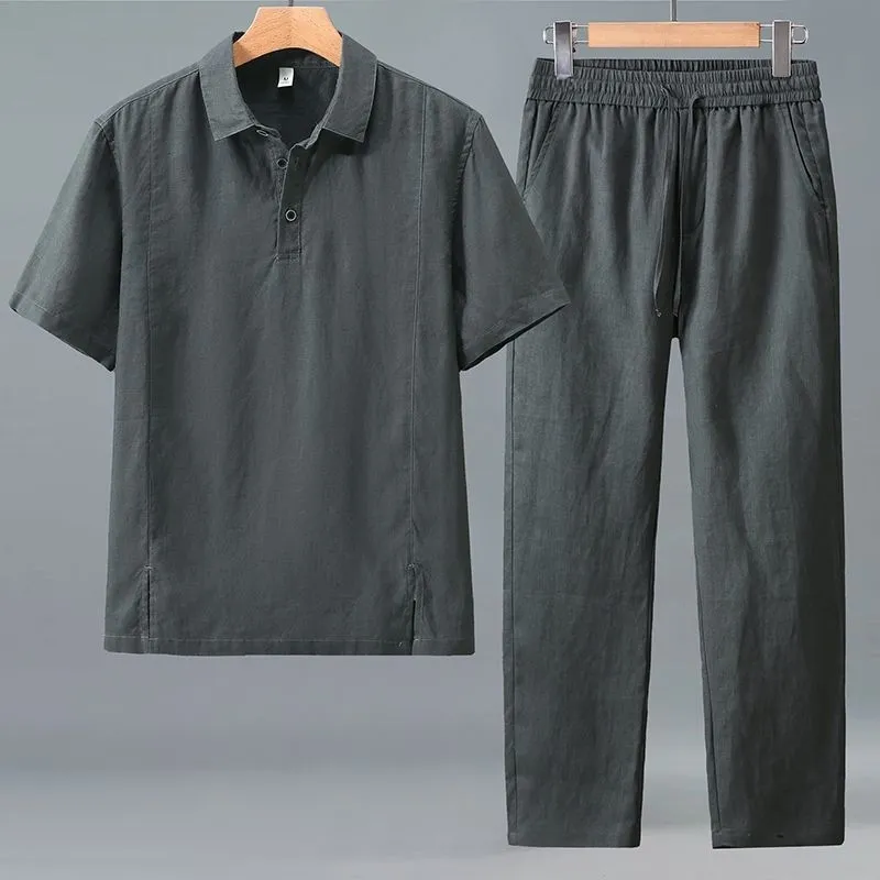 Men Plus Size Summer Linen Two - Short Linen Drawstring avis et prix