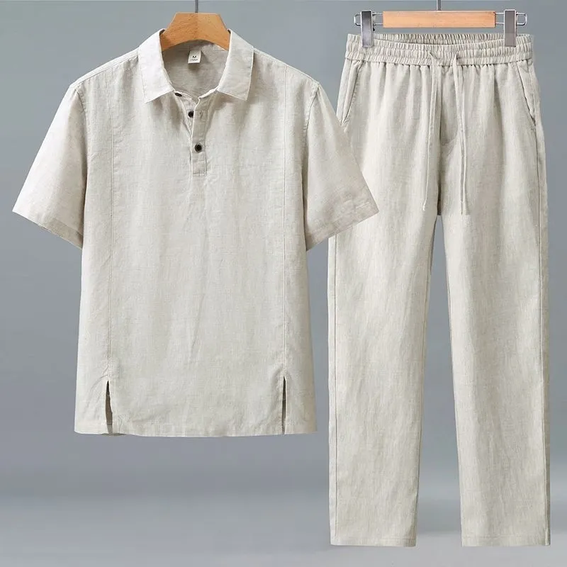 Men Plus Size Summer Linen Two - Short Linen Drawstring avis et prix