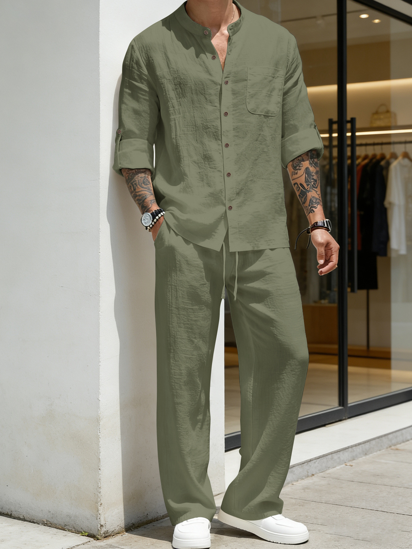 Suit Loose Linen Long Sleeve S - Linen Shirt Breathable avis et prix