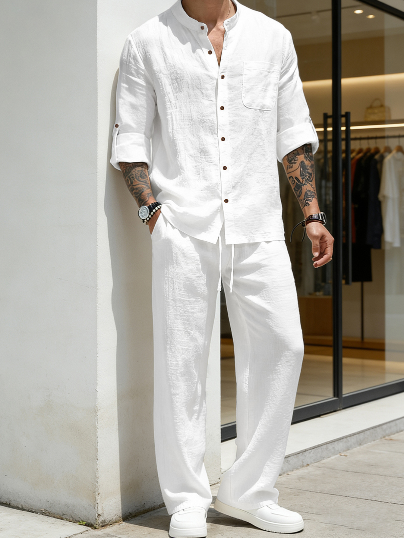 Suit Loose Linen Long Sleeve S - Linen Shirt Breathable avis et prix