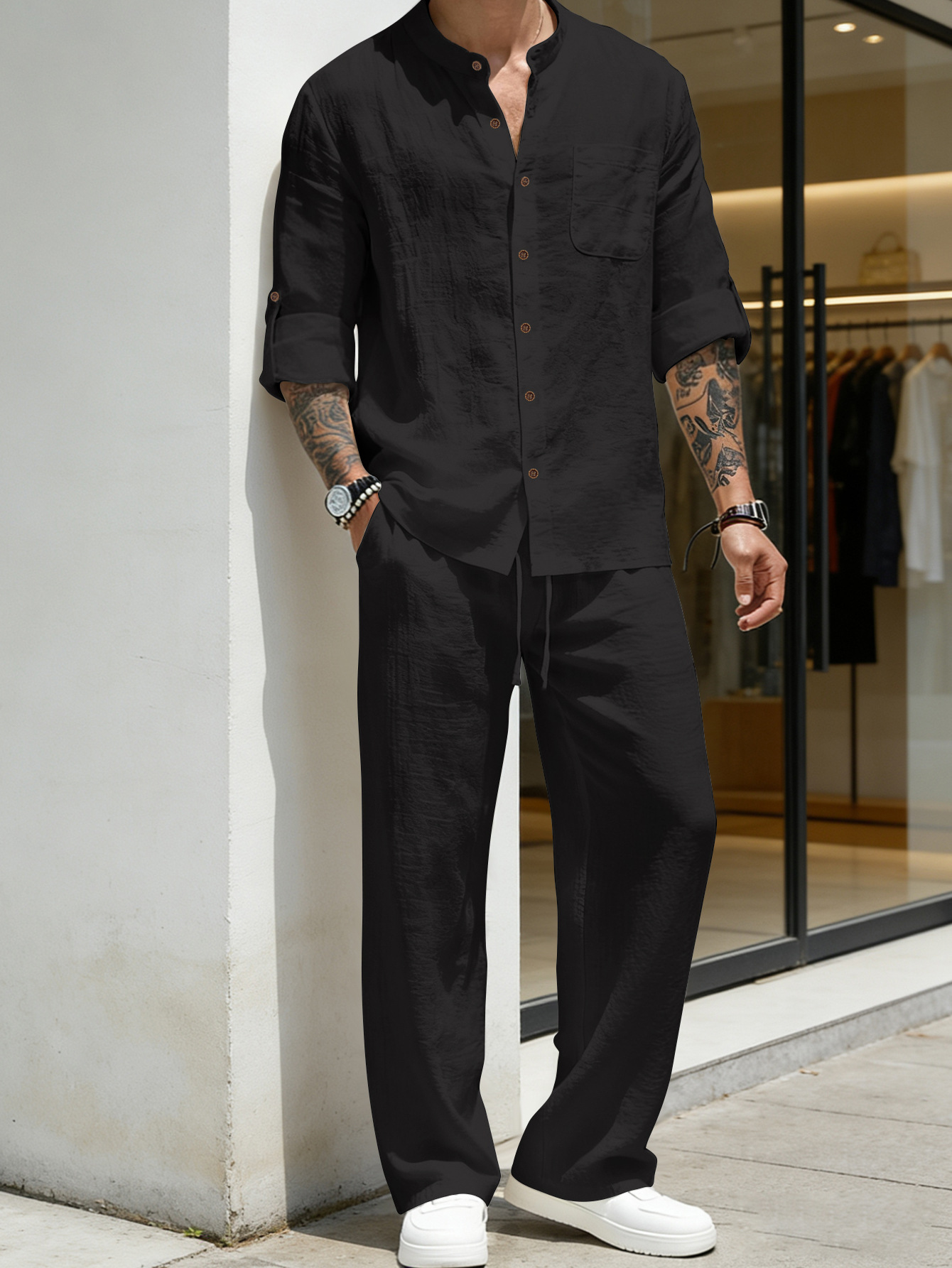 Suit Loose Linen Long Sleeve S - Linen Shirt Breathable avis et prix