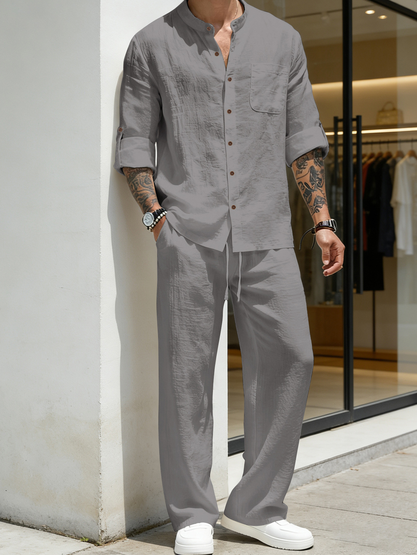 Suit Loose Linen Long Sleeve S - Linen Shirt Breathable avis et prix