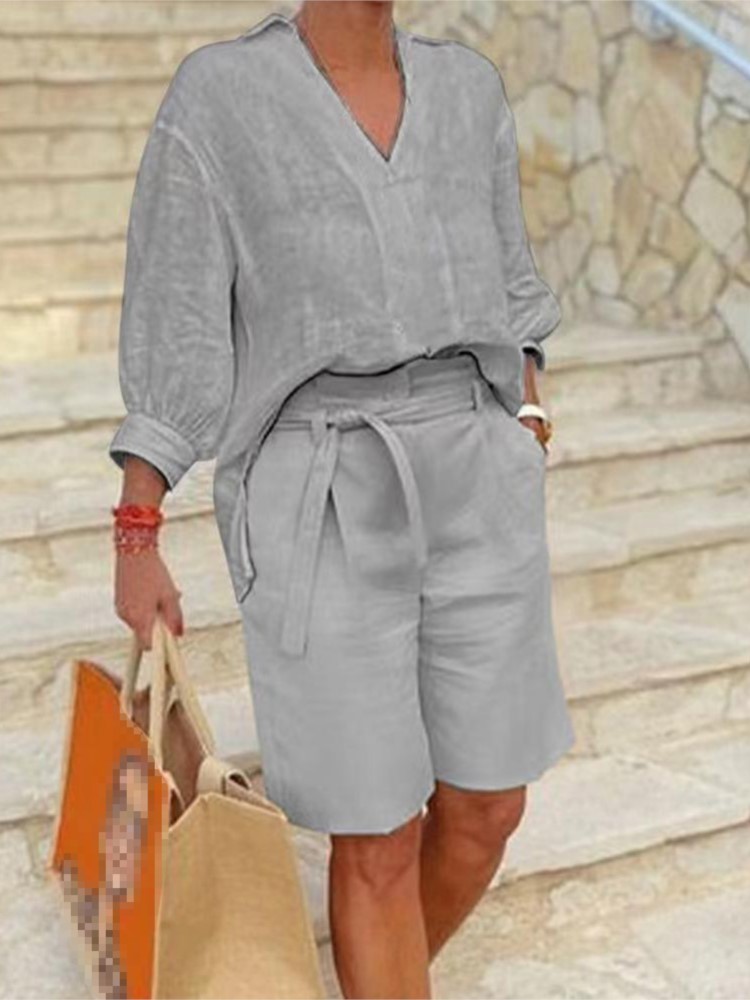 Women Suits Elegant Style Two  - Linen Shirt Breathable avis et prix