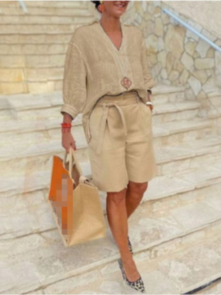 Women Suits Elegant Style Two  - Linen Shirt Breathable avis et prix